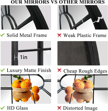 Wall Mirror Window Decorative Mirrors Arched Farmhouse for Living Room Bedroom Entryway Bathroom Vanity (41.3” X0.9”X24”)